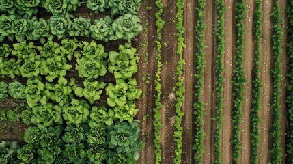 An aerial view of a lush green farm field.