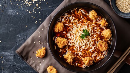 Wall Mural - Delicious Ramen Noodles with Fried Chicken