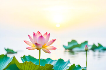 Sticker - Pink Lotus Flower in Bloom with Soft Light