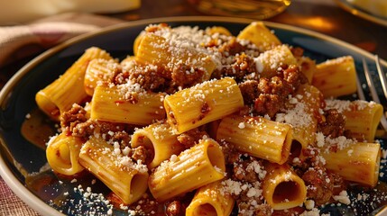 Wall Mural - Rigatoni with Bolognese Sauce and Parmesan Cheese