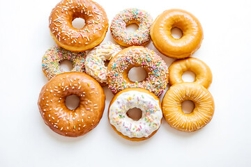 Poster - Close-up of a variety of donuts on a white background