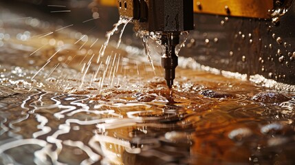 Water jet cutter machine cutting the steel parts with high-precision.