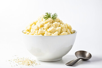 Wall Mural - Mashed Potatoes in a White Bowl with a Spoon