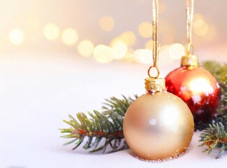 Poster - Christmas Balls and Lights Isolated on White Background