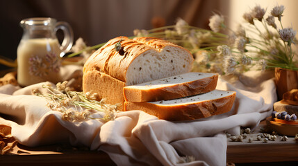 Wall Mural - cottage bread food photography background poster 