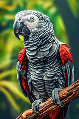 Wall Mural - A colorful grey parrot perched on a branch.