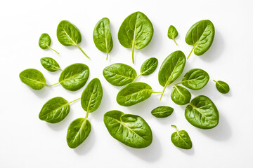 Wall Mural - Fresh Spinach Leaves on White Background