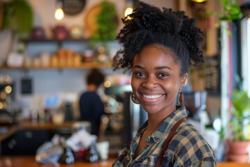 Portrait of a smiling young woman in cafe