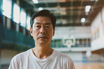 Sticker - Portrait of a middle aged man in indoor basketball gym