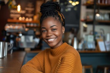 Portrait of a smiling young woman in cafe