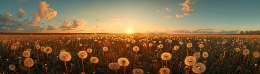 Wall Mural - A field of yellow flowers with a sun in the sky