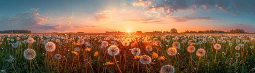 Wall Mural - A field of yellow flowers with a sun in the sky