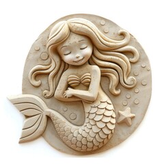 Poster - Sand Sculpture mermaid cartoon representation creativity.