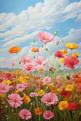 Poster - Cosmos field flower backgrounds outdoors. 