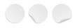 © TMvectorart - Blank round adhesive stickers set with curved corner. Realistic circle paper stickers with curved edges.  Empty mockup round sticky label. Vector illustration.