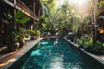 Canvas Print - A tropical tradition large home in Bangkok plant architecture outdoors.