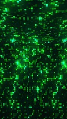 Fototapete - Bright background with curve and twinkling squares. Motion. Spatial bending of background with neon pixels. Cyber background with glowing squares