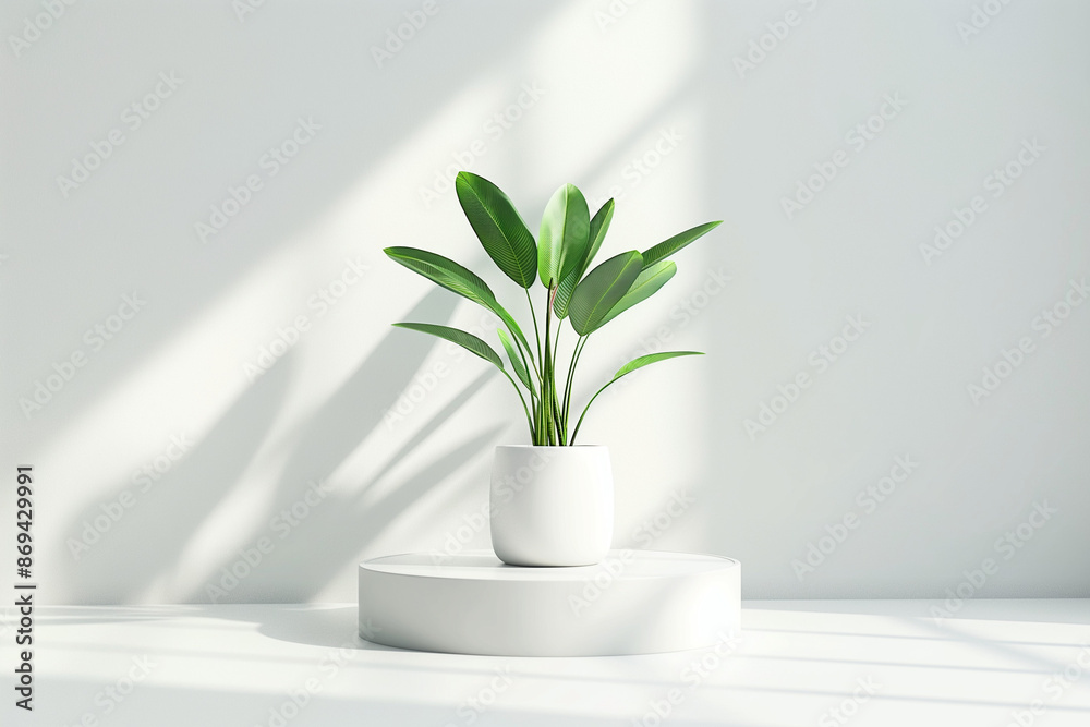 Product display podium with a plant on a white background for ...