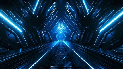 Poster - empty futuristic black studio background with led tubes on walls, laser beam illumination on nightcl