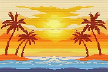 Poster - Cross stitch Sunny beach backgrounds landscape outdoors.