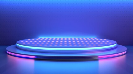 Poster - projection technology cinema illustration with concave side led screen wall stage light panel backgr