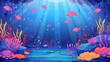 © Bundi - A cartoon illustration of an underwater world with seaweed, corals and swimming fishes. Fantasy seabed with marine habitat of a tropical sea.