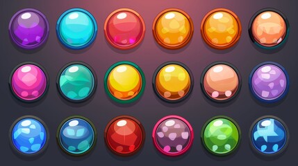 Set of bright colored circle tags for website, game or mobile app. Blank Internet buttons on a colored background.