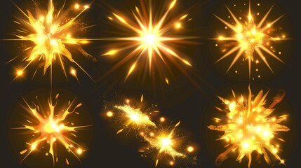 Poster - golden light shine isolated on transparent background. modern illustration of yellow flash with shim