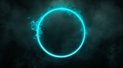 Wall Mural - The ring frame is luminous and has a gradient of green, blue and violet clouds and sparkles. The circle is realistic and has a glowing fog on a dark background. The game portal is futuristic and