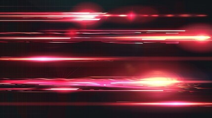 Poster - A modern realistic set isolated on transparent background with red light lines and blurred glow. Abstract streaks of fast flash movement.