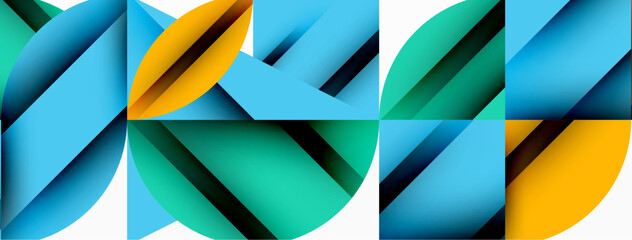 Poster - Circle, square and flower petal geometric background. Round shapes composition for wallpaper, banner, background or landing