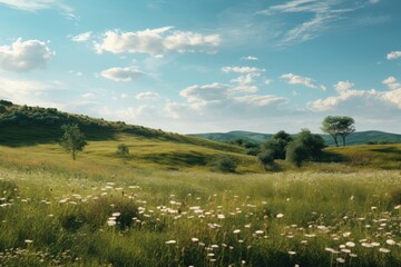 Wall Mural - Meadow in summer landscape grassland outdoors.