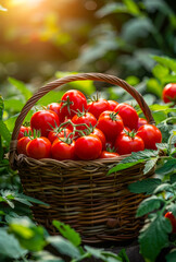 Wall Mural - A basket full of ripe red tomatoes