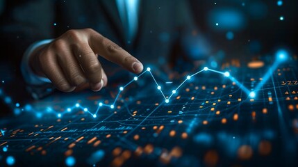 Poster - persons finger pointing at digital data trend graph