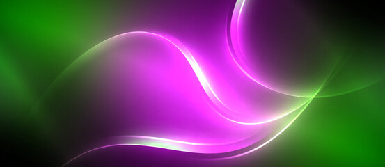 Aufkleber - Neon glowing circle rays, light round lines in the dark, planet style neon wave lines. Energetic electric concept design for wallpaper, banner, background