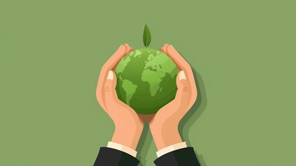 Wall Mural - Hands Holding Green Earth Globe With Sprout.