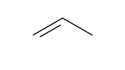 Sticker - propene molecule, structural chemical formula, ball-and-stick model, isolated image alkene