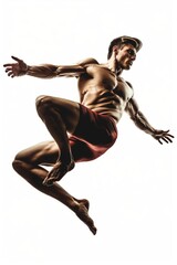 Wall Mural - A muscular and handsome athlete demonstrates strength and balance in a dynamic pose during fitness training.