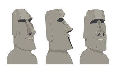 Fototapete - Group of Moai statues 2D linear cartoon objects set. Easter island sculptures isolated line vector elements white background. World heritage. Ancient monuments color flat spot illustration collection
