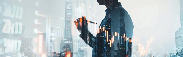 Poster - Analyst working with digital finance business data graph showing technology of investment strategy for perceptive financial business decisions. Digital economic analysis technology concept.