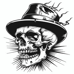 Wall Mural - A skull with a hat on it. The skull is wearing a hat and has a smile on its face