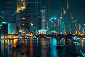 Poster - Blue LED display showing stock market data in a chart