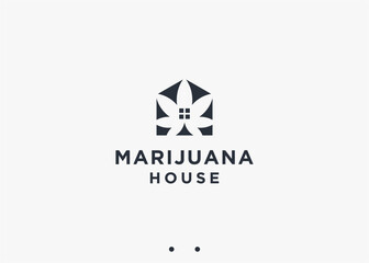 Sticker - house with marijuana logo design vector silhouette illustration