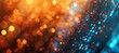 © Bi - Abstract orange and blue bokeh lights on digital background with binary code concept.