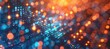 © Bi - Abstract digital background with orange and blue bokeh lights on binary code theme.