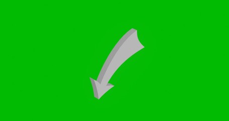 Poster - Animation of rotation of a white down arrow with shadow. Simple and complex rotation. Seamless looped 4k animation on green chroma key background