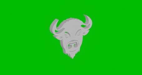 Poster - Animation of rotation of a white buffalo logo with shadow. Simple and complex rotation. Seamless looped 4k animation on green chroma key background