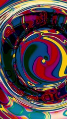 Fototapete - Colorful liquid moves in circular waves. Design. Acidic paints shimmer in moving liquid. Beautiful bright colors in liquid moving in wave circles