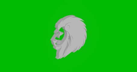 Poster - Animation of rotation of a white lion head icon with shadow. Simple and complex rotation. Seamless looped 4k animation on green chroma key background
