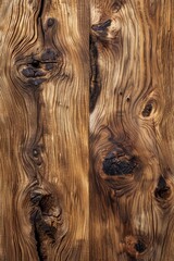 Poster - Close-up image of natural wooden texture showcasing intricate grain patterns, knots, and rich earthy tones, perfect for backgrounds or design projects.
